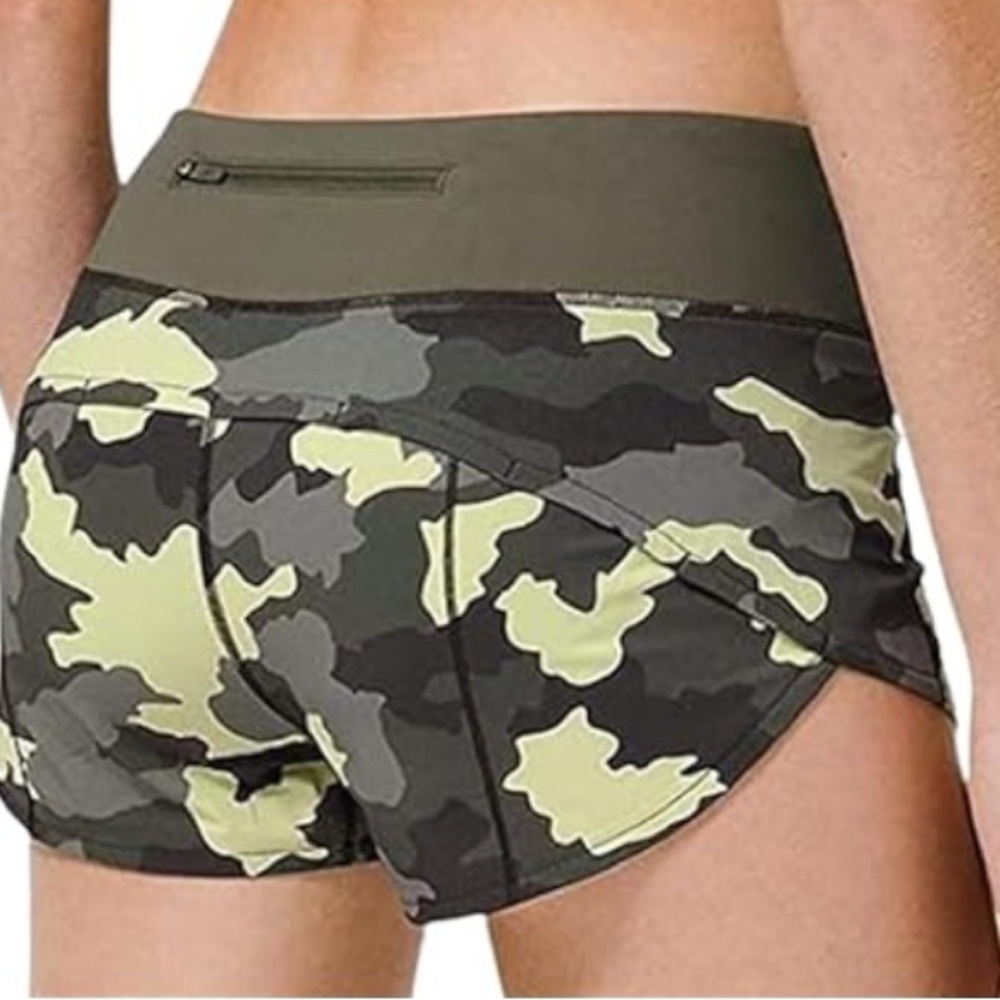 Lululemon Athletica Speed Up Camo Shorts - Green and Black - Picture 3 of 6